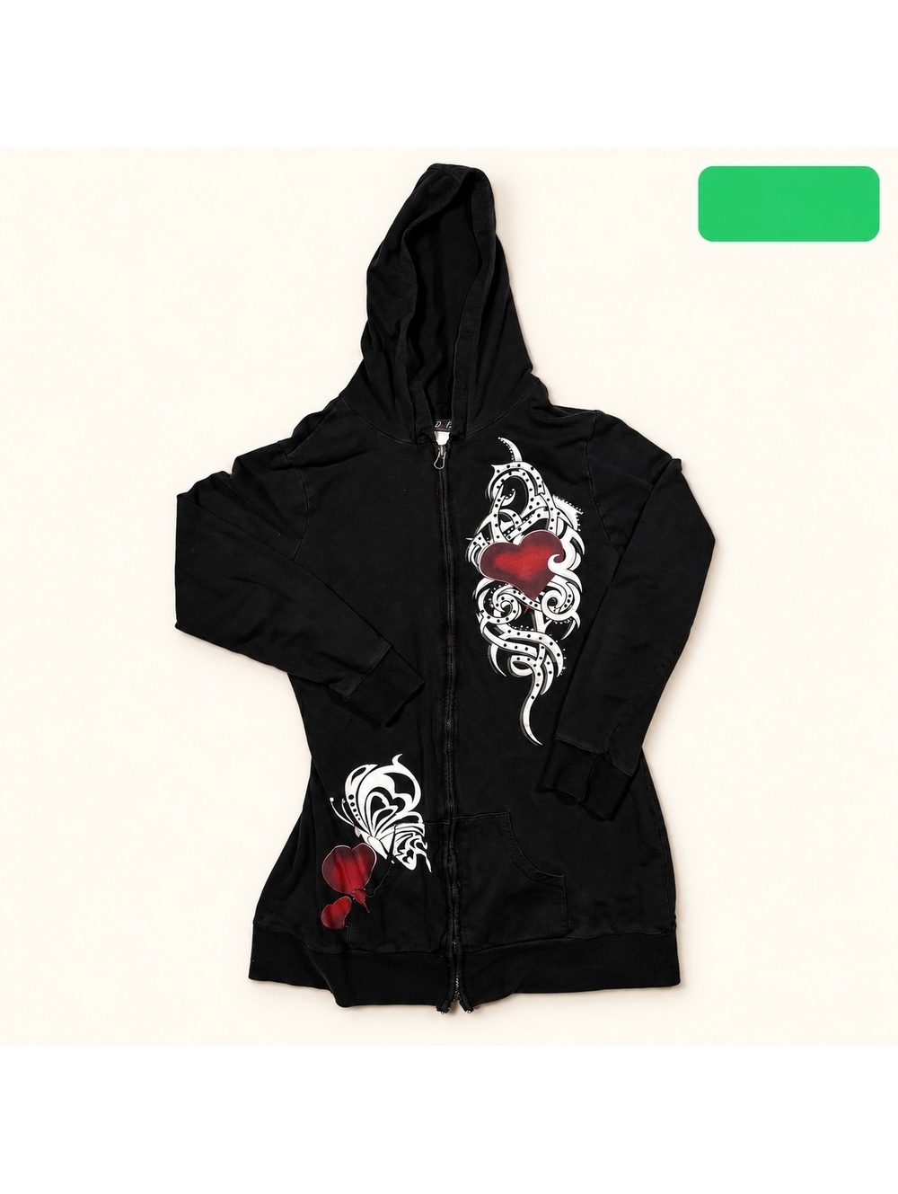 Dots Black Heart Graphic Full Zip Hoodie